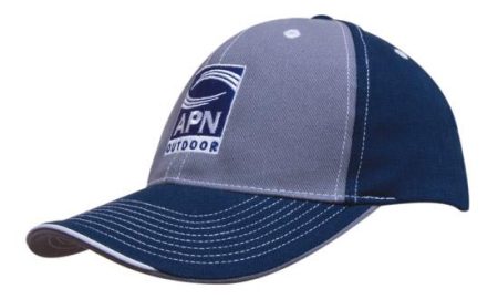 Brushed Heavy Cotton Two Tone Cap with Contrasting Stitching and Open Lip Sandwich