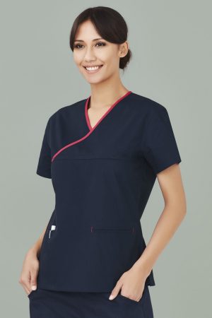 Womens Contrast Crossover Scrub Top