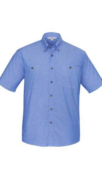 Men Short Sleeve Chambray Blue