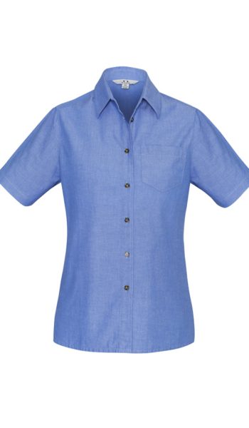 Women Short Sleeve Chambray Blue
